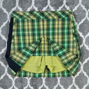 Annika Cutter & Buck Skort Women 2 Green Plaid Stretch Golf Tennis Activewear